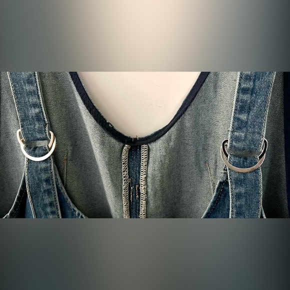 Happily Grey Blue Denim Overalls Jumpsuit (Free People High Roller Style) - Picture 3 of 3